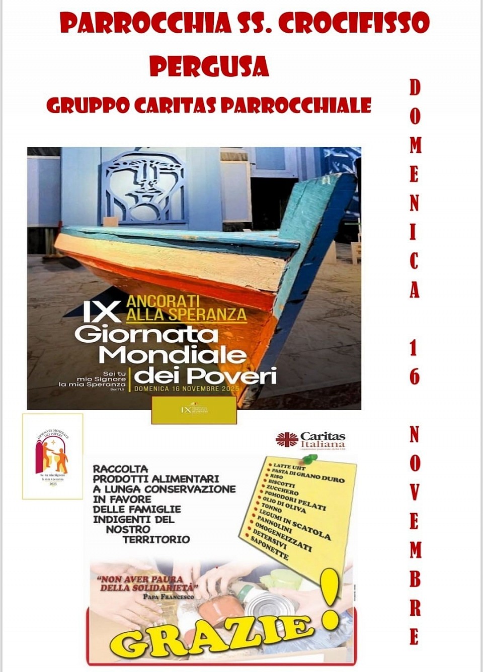 Raccolta alimentare per la GIORNATA MONDIALE DEI POVERI che si celebrerà DOMENICA 16 NOVEMBRE
